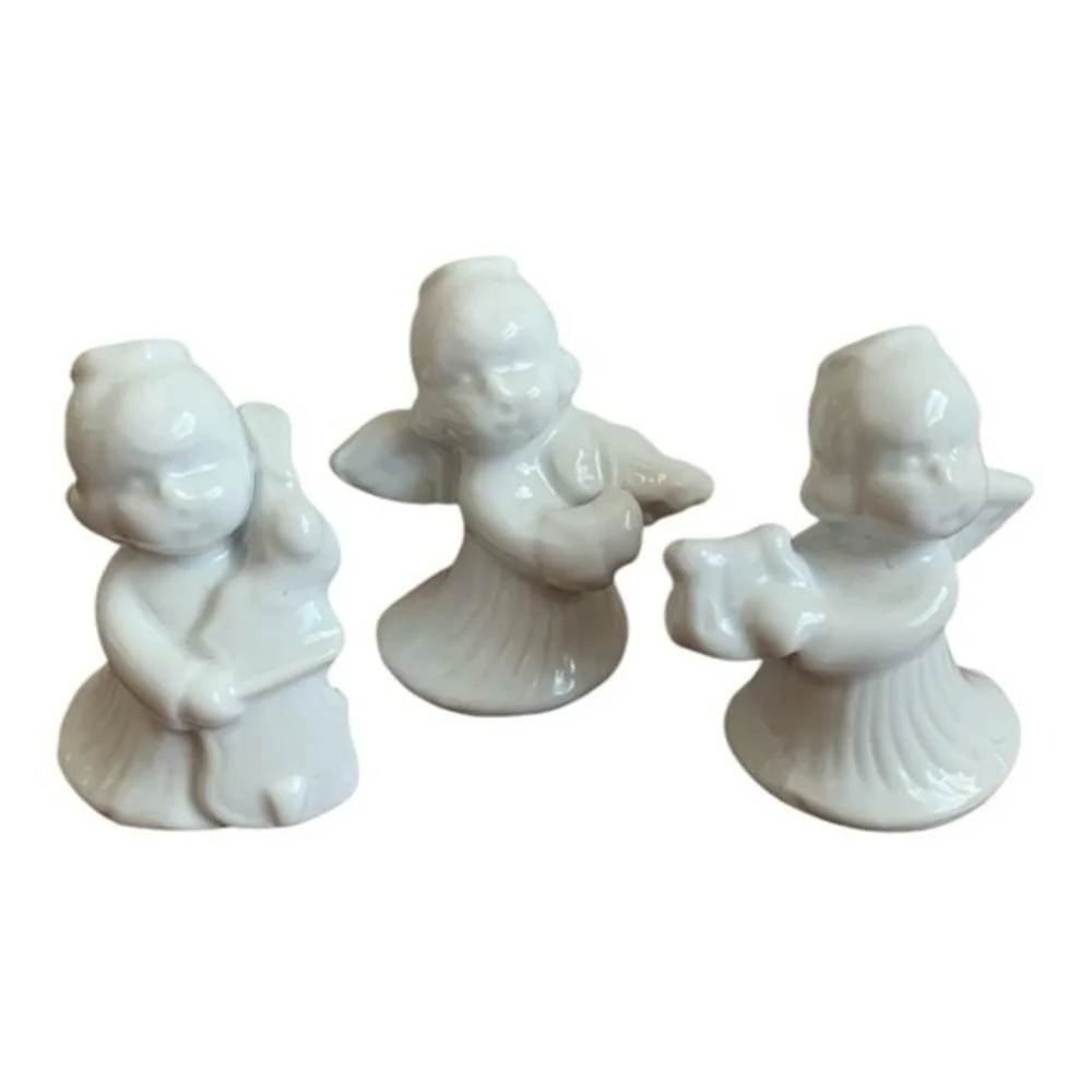 Set 4 White Ceramic Angel Musician Figurines 3